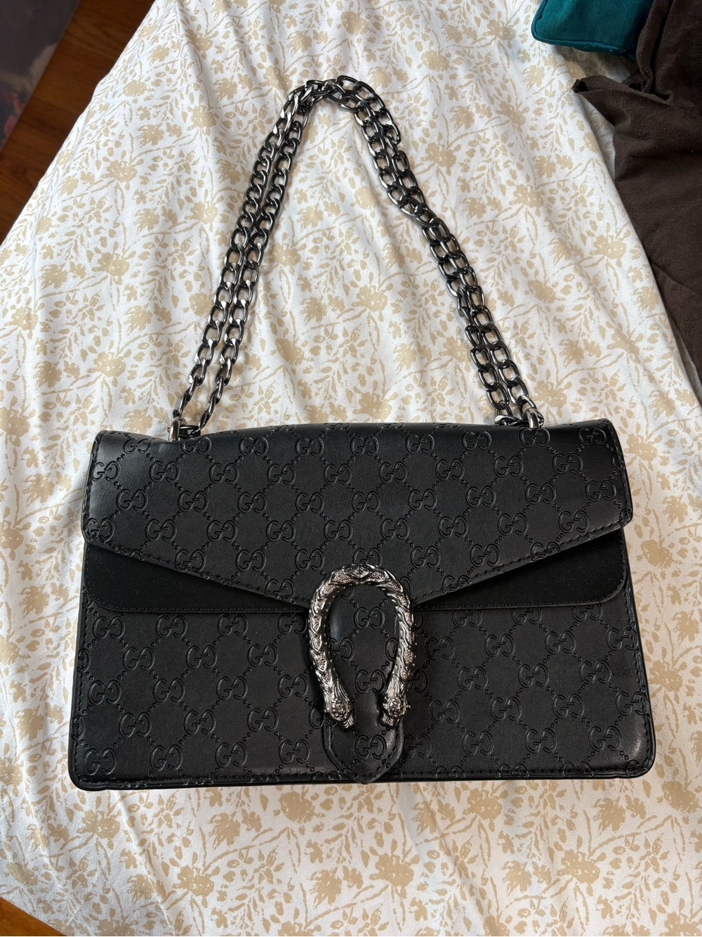 Designer Inspired Black Leather Dionysus Medium Shoulder Bag